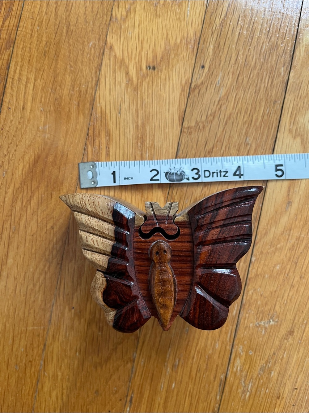 Butterfly Carved Wooden Puzzle Jewelry Box Small Treasure Keeper 4 Pieces - Picture 6 of 10